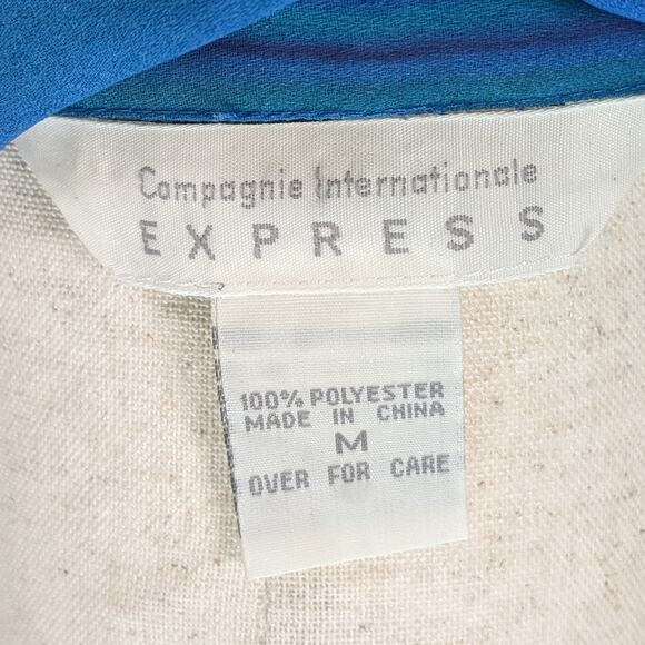VTG 90s Compagnie Internationale Express Blue Swirl Collared Long Sleeve Top Med - Picture 5 of 6